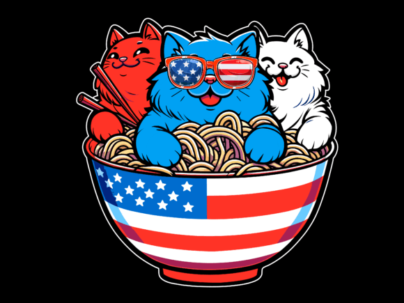 Group of Cats 4th of July USA Flag: A Fun T-Shirt Design for Local Brands