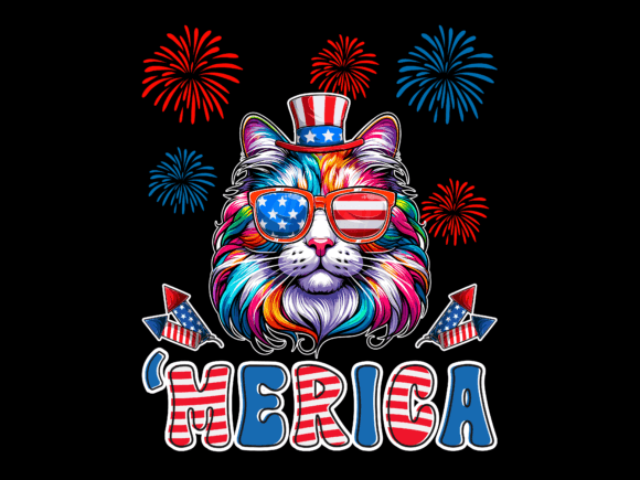 Merica Cat 4th of July USA Flag Graphics for T-Shirts