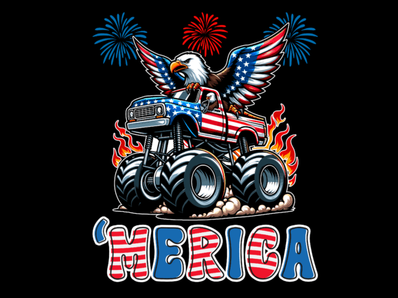 Merica Eagle Monster Truck 4th of July Graphics for T-Shirt Designs