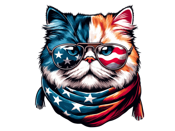 Persian Cat 4th of July USA Flag T-Shirt Graphics
