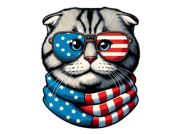 Scottish Fold Cat 4th of July USA Flag T-Shirt Design