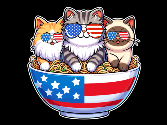 Three Cats Eating Ramen 4th of July: A Unique T-Shirt Design